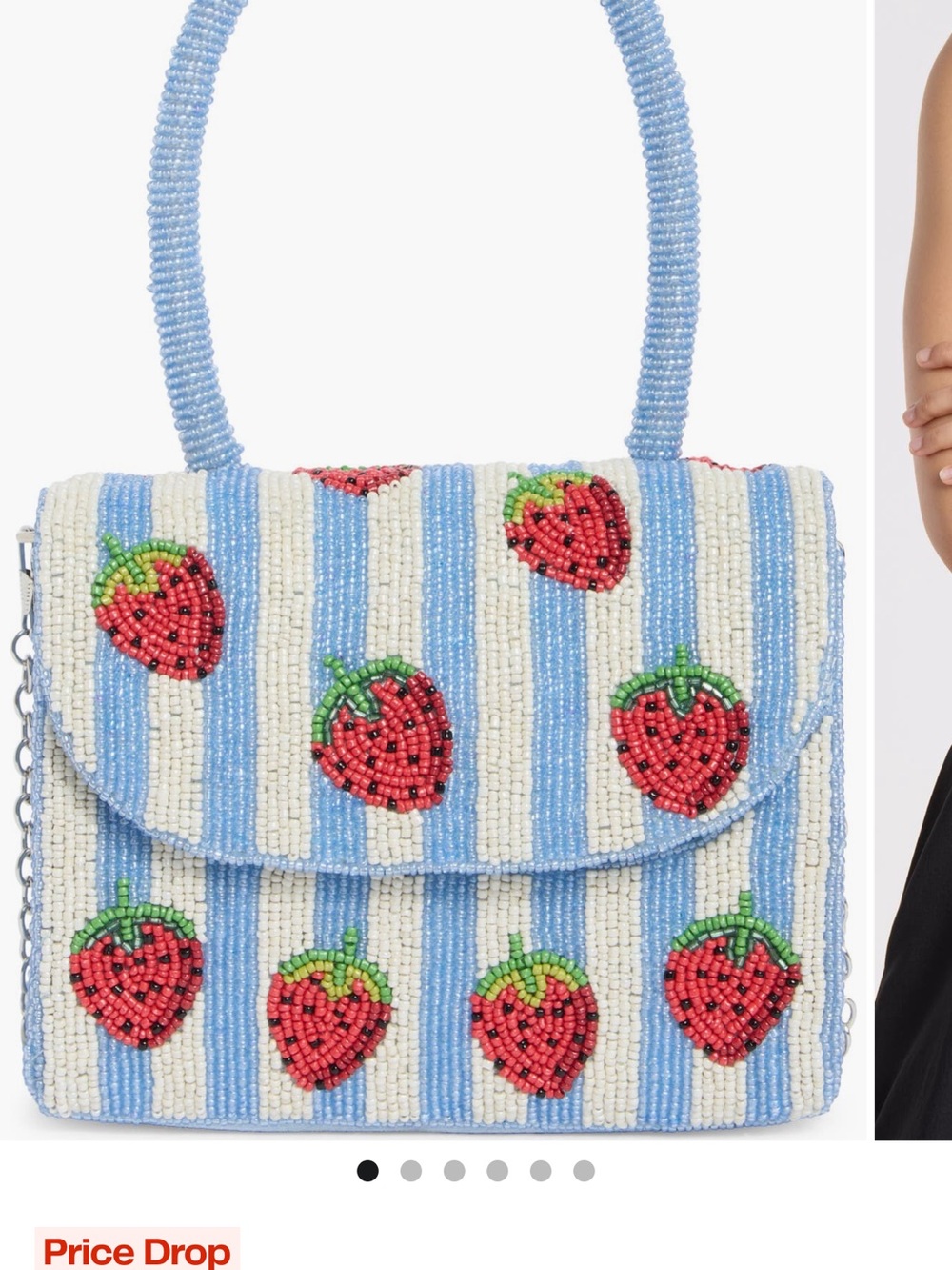 Beaded Strawberry Mini Shoulder Bag in Blue and White